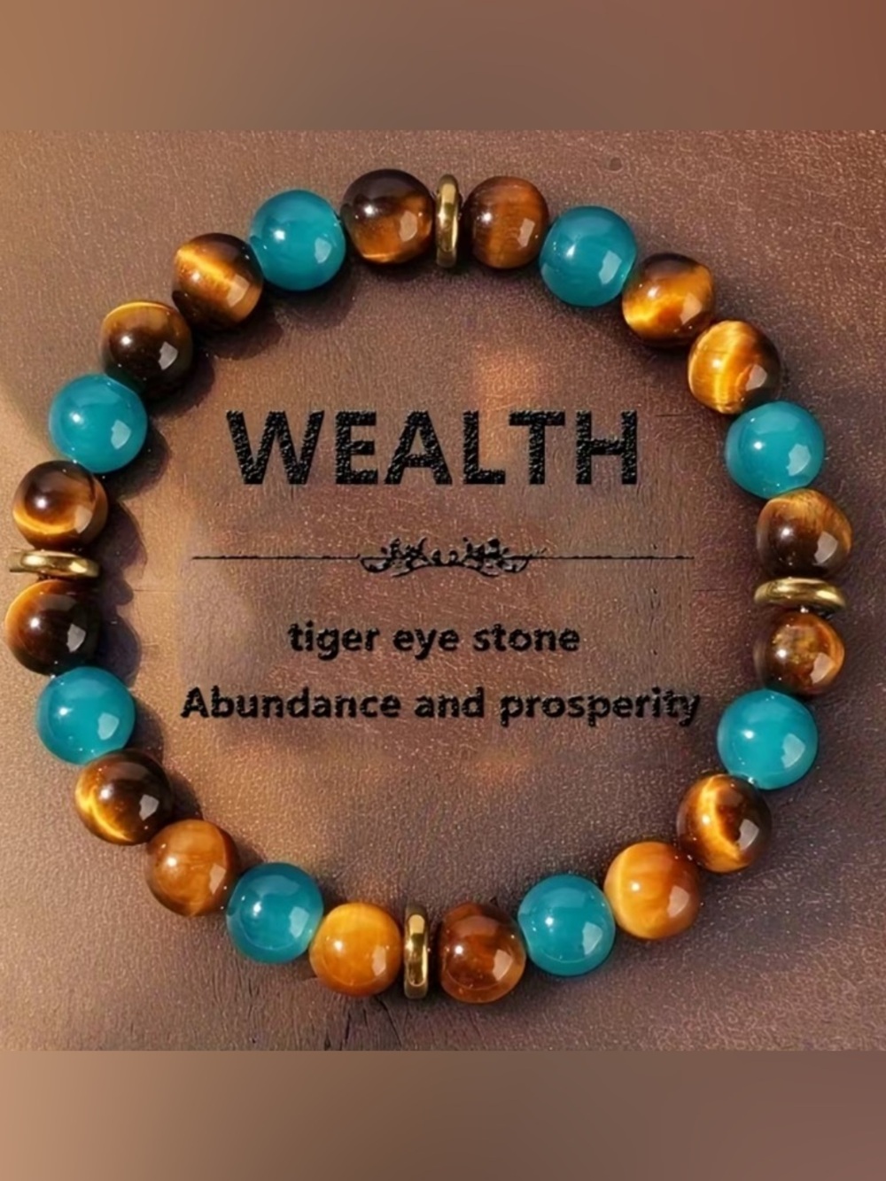 Wealth Tiger Eye and Aqua Bead Bracelet